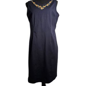 Evan-Picone Cotton Stretch Black Sleeveless Dress w Floral Embroidery sz 12